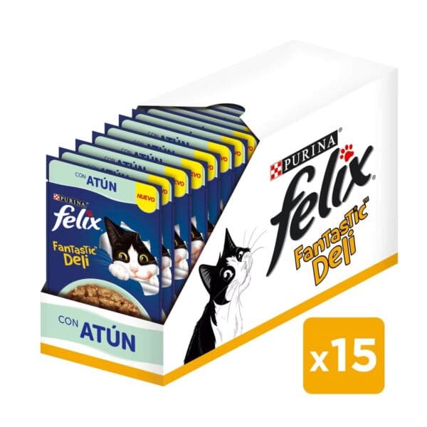 Caja de Sachets Felix Fantastic Deli Atún 15 unidades ×85 GRS