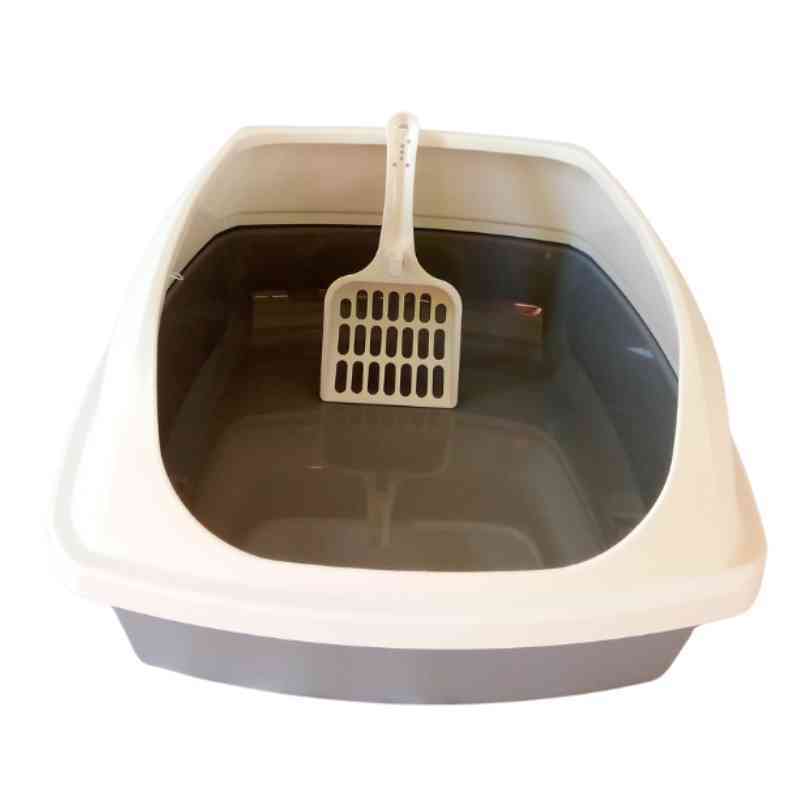 caja de arena para gatos color gris con blanco con pala incluída