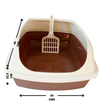 caja de arena para gatos con pala color marron