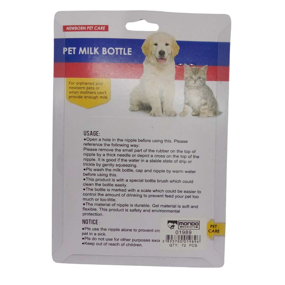 Botella para leche de mascotas. Tetero para perros y gatos 120 ml.