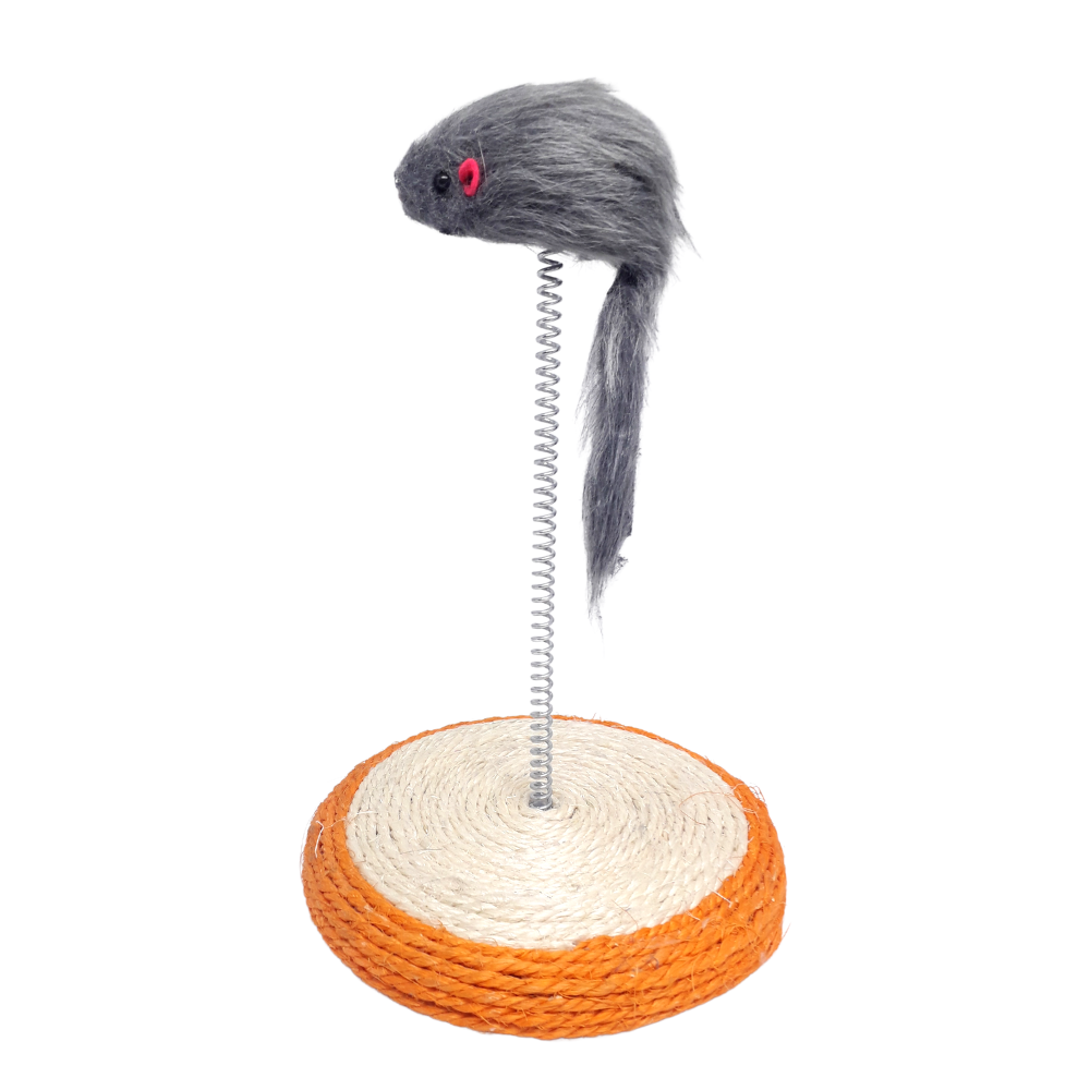 Mini rascador de sisal con ratón con resorte