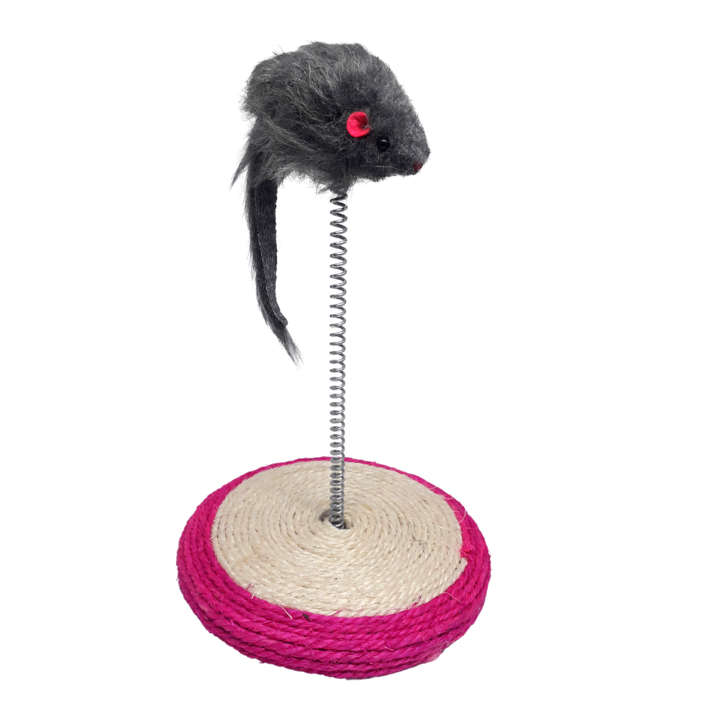 Mini rascador de sisal con ratón con resorte