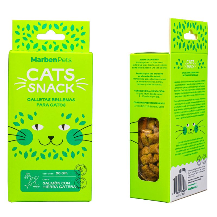Galletas para gatos rellenas – Salmón con hierba gatera- Cats snack